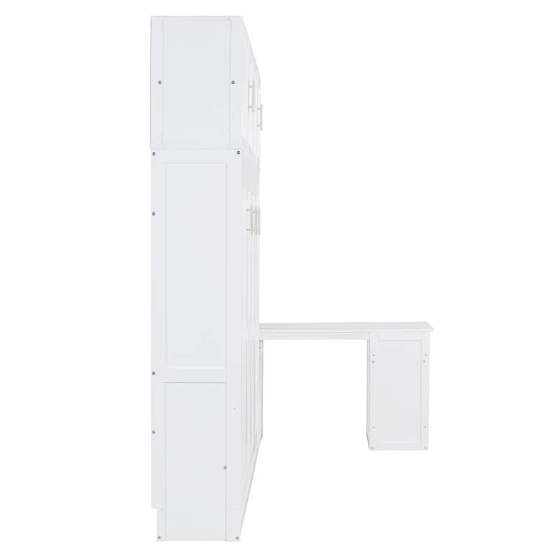 Queen Size Murphy Bed with Storage Shelves and 2 Storage Cabinets, Wooden Foldable Wall Bed Frame with Desk & Hydraulic Lift