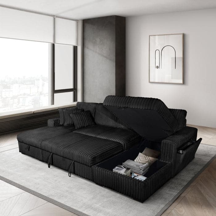 Modern U-Shaped Sectional Sofa Bed with Storage Chaises, USB Port, Wireless Charger and Pillows