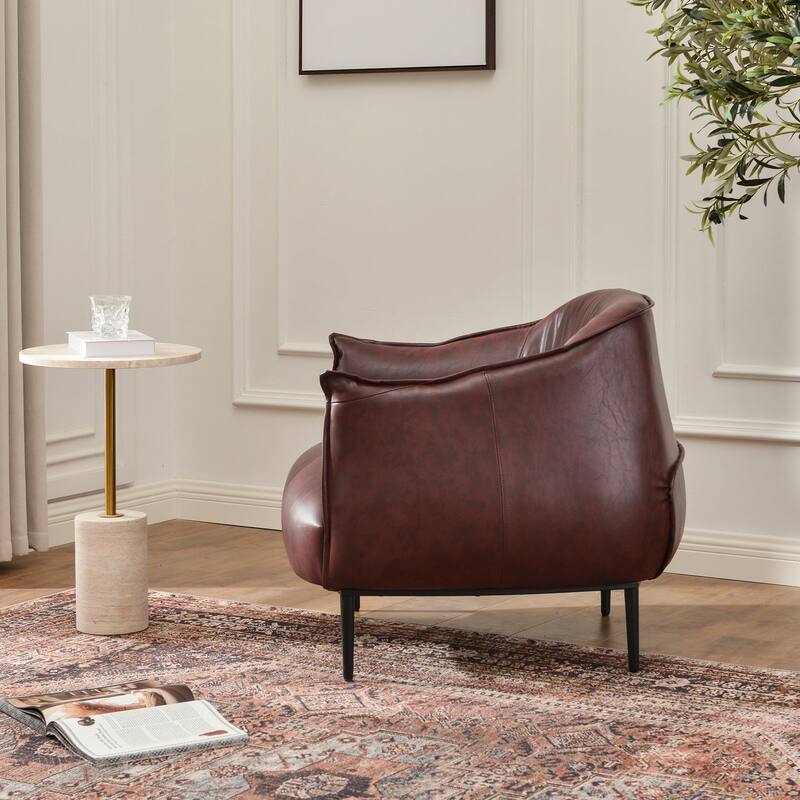 KINWELL 33" Wide Faux Vegan Leather Upholstery Barrel Accent Chair