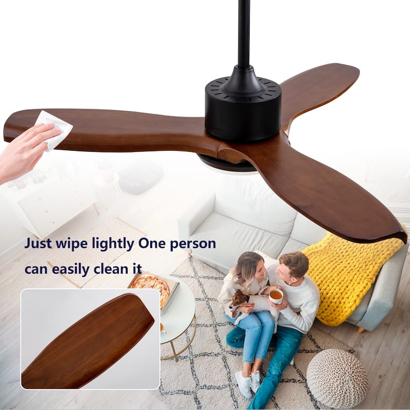 42" Wood Ceiling Fan with Lights Remote Control, Quiet DC Motor 3 Blade