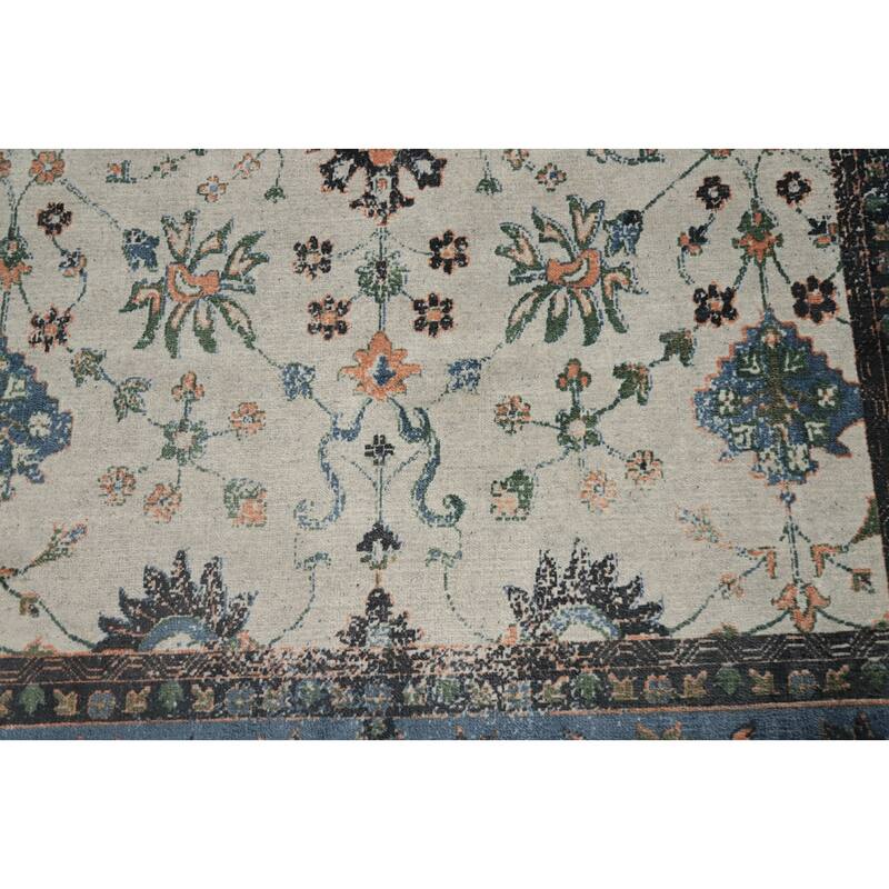 Hand Knotted Oriental Viscose Silk Carpet Transitional All-Over Beige & Ivories Oushak Area Rug - 7' 10'' X 5' 0''