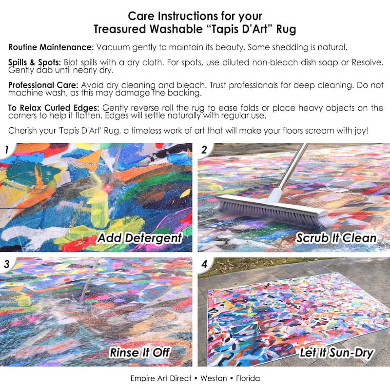 Abstract Flower I, Hand Washable Art Area Rug, power-loomed, 100% polyester, 2mm pile, non-slip back