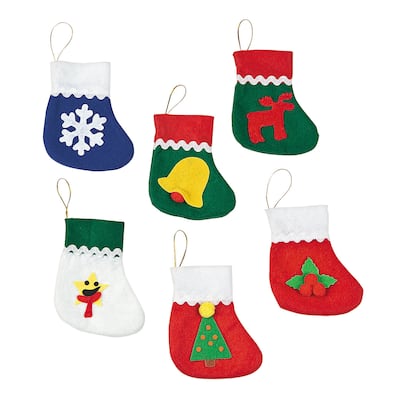 Mini Holiday Stockings, Classic Designs, Seasonal Home Decor, 12 Pieces - 4" x 4"