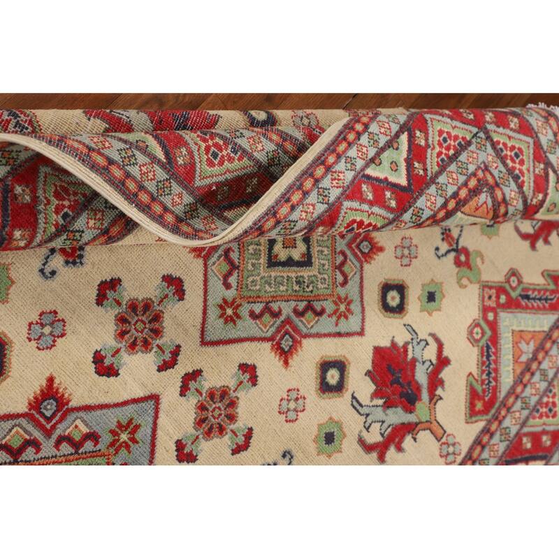 Beige Kazak Area Rug Handmade Oriental Wool Carpet - 4'9" x 6'7"