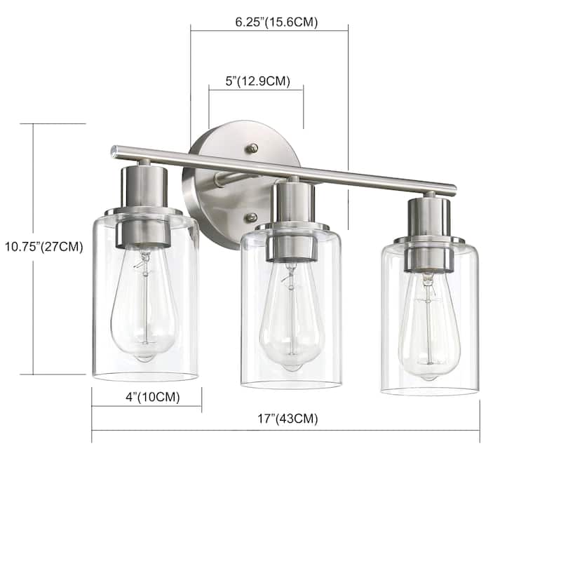 3-Light Bathroom Vanity Light with Cylinder Glass Shade