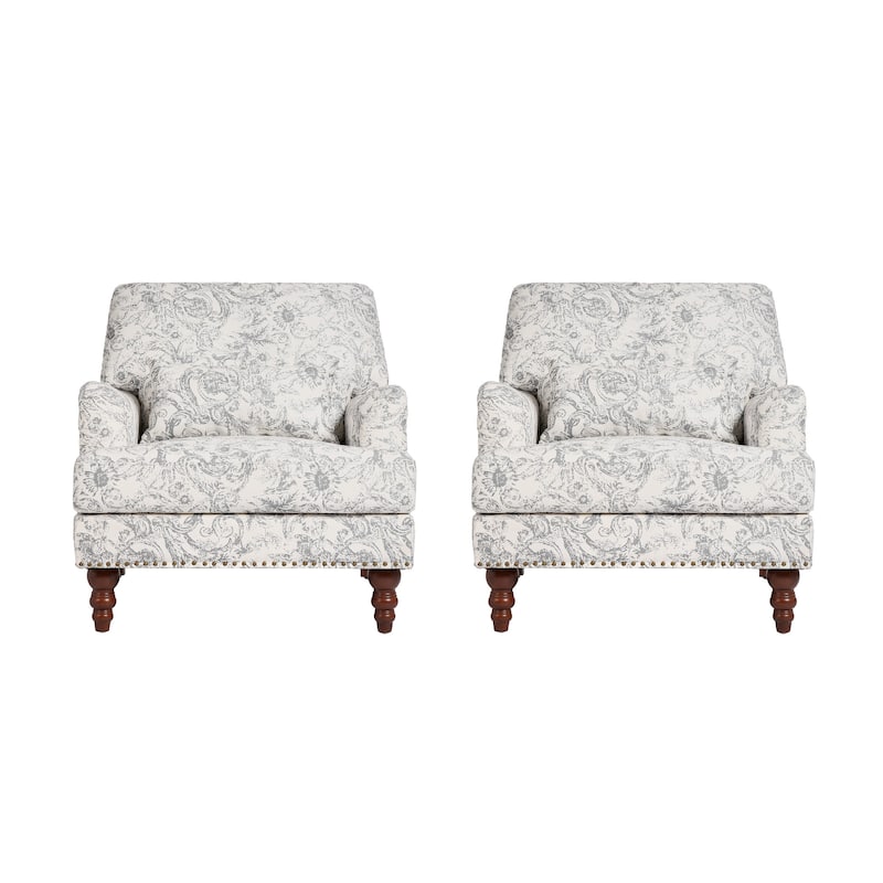 Set of 2 Mid Century Chenille Upholstered Accent Chairs