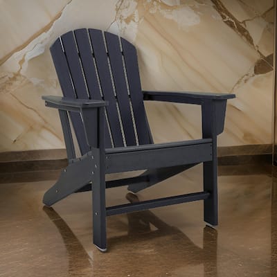 Sami 33 Inch Outdoor Chair, Slatted Design, Adirondack, Black Finish