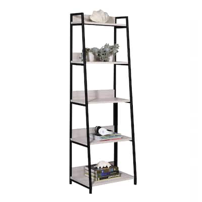 Natural and Black Ladder 5-tier Bookshelf
