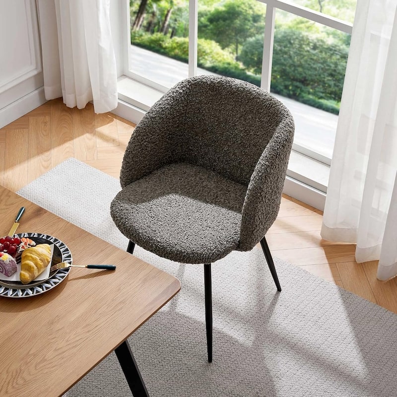 Howtai Cozy Accent Armchair, Fluffy Sherpa Dining Chair Set of 2