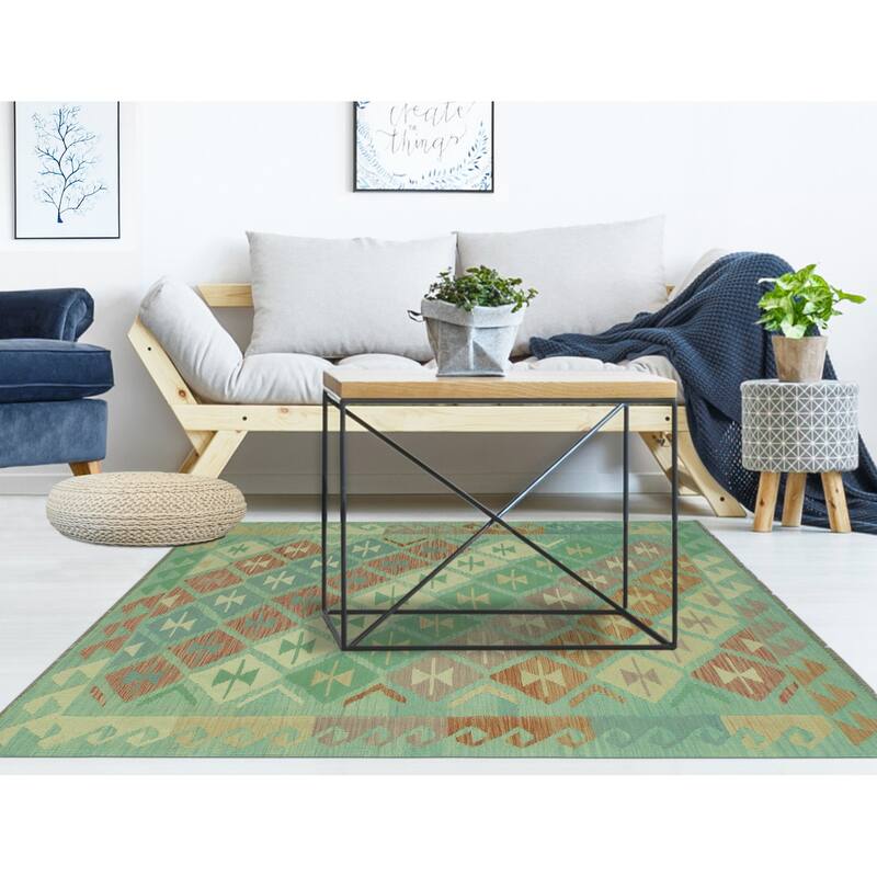 Noori Rug Sun Faded Flatweave Hugh Grey-Green/Rust Rug - 4'10" x 6'6"