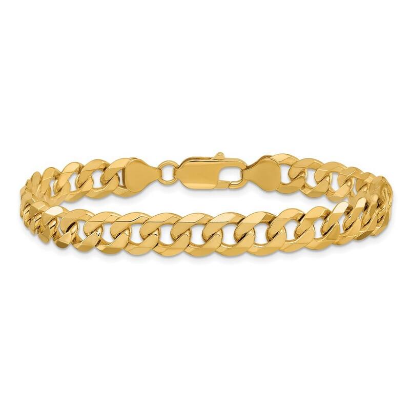 Curata 10k Yellow Gold 8mm Flat Beveled Curb Chain Bracelet