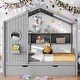 preview thumbnail 1 of 16, Playhouse Design Full Size House Wooden Bed With Trundle, Modern Design for Kids with Storage Shlef-Gray Gray