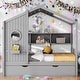 preview thumbnail 19 of 34, Playhouse Design Full Size House Wooden Bed With Trundle, Modern Design for Kids with Storage Shlef-White Gray