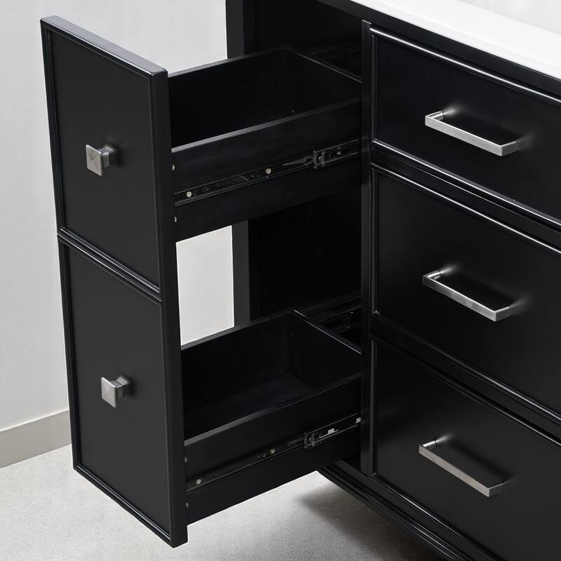 30" Bathroom Vanity with Sink, Freestanding Cabinet with Flip-Out Drawer & Double-Layer Storage, Solid Wood with Ceramic Basin