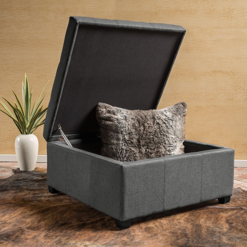 Carlsbad Tufted Square Storage Ottoman by Christopher Knight Home - Dark Grey