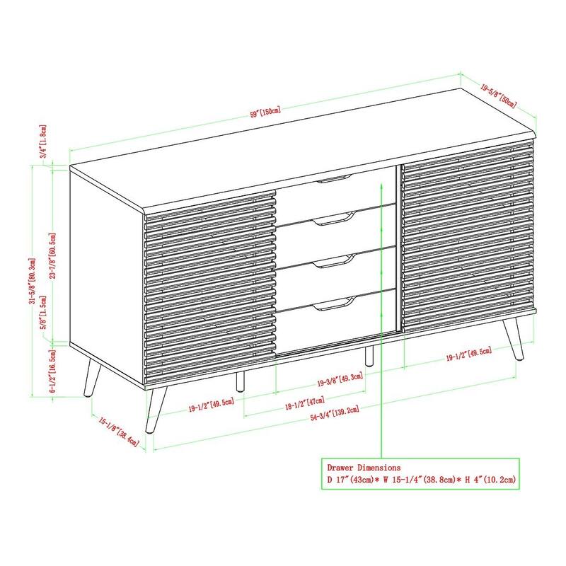 59" Modern Sideboard Storage Cabinet TV Stand with 4 Drawers and 2 Sliding Doors