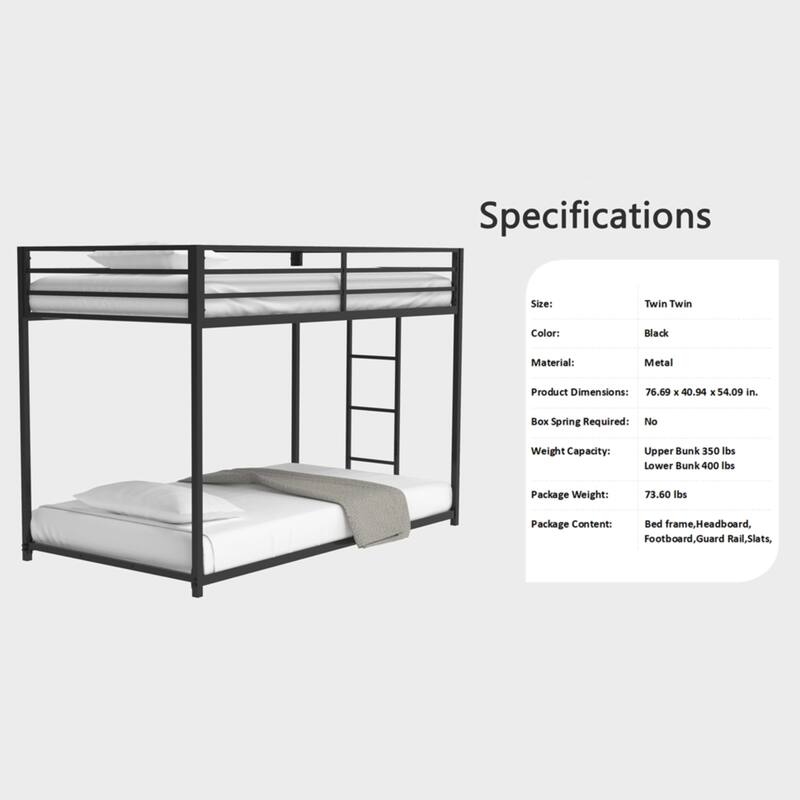 Adin Modern Metal Twin Over Twin Bunk Bed by Christopher Knight Home