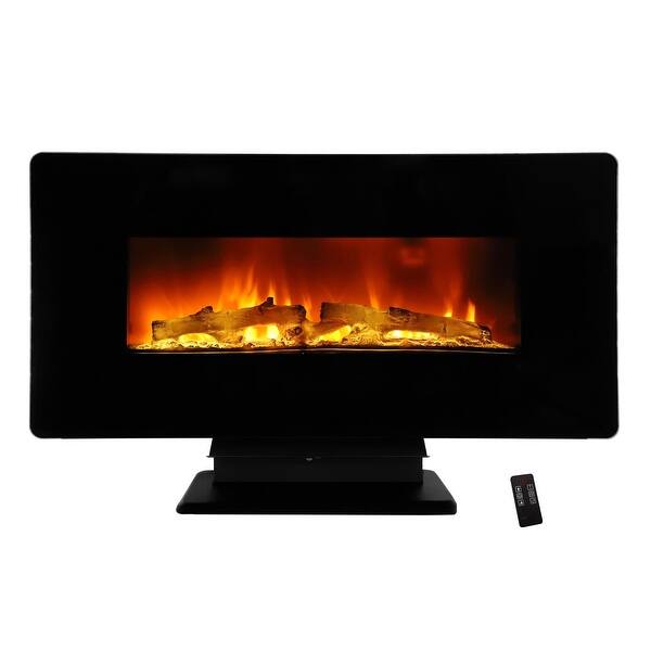slide 8 of 8, 36 Inch 1400W Wall-Mount Fireplace with Remote Control, Black 36-Inches