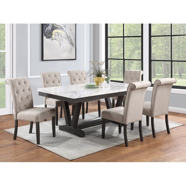 Best Quality Furniture 7 Piece Faux Marble Wrap Table Top Dining Set ...