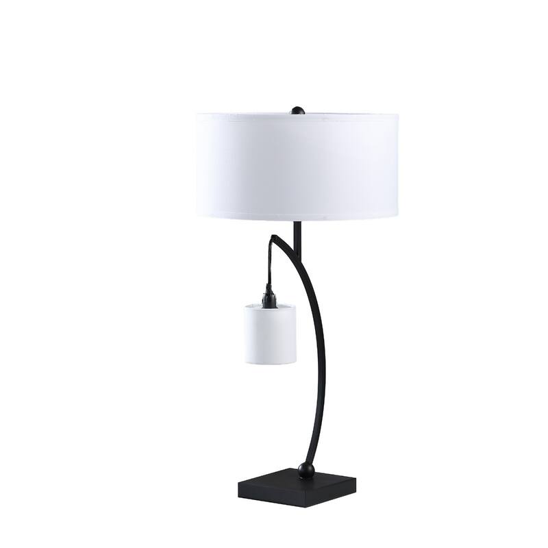 29" Metal Two Light Arched Table Lamp with White Drum Shade - 28.5" H x 15" W x 15" D