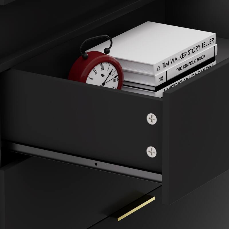 LED Lights Nightstand with Charging Station, Smart Wooden Nightstand, Storage Cabinet with Sliding Top & 3 Drawers