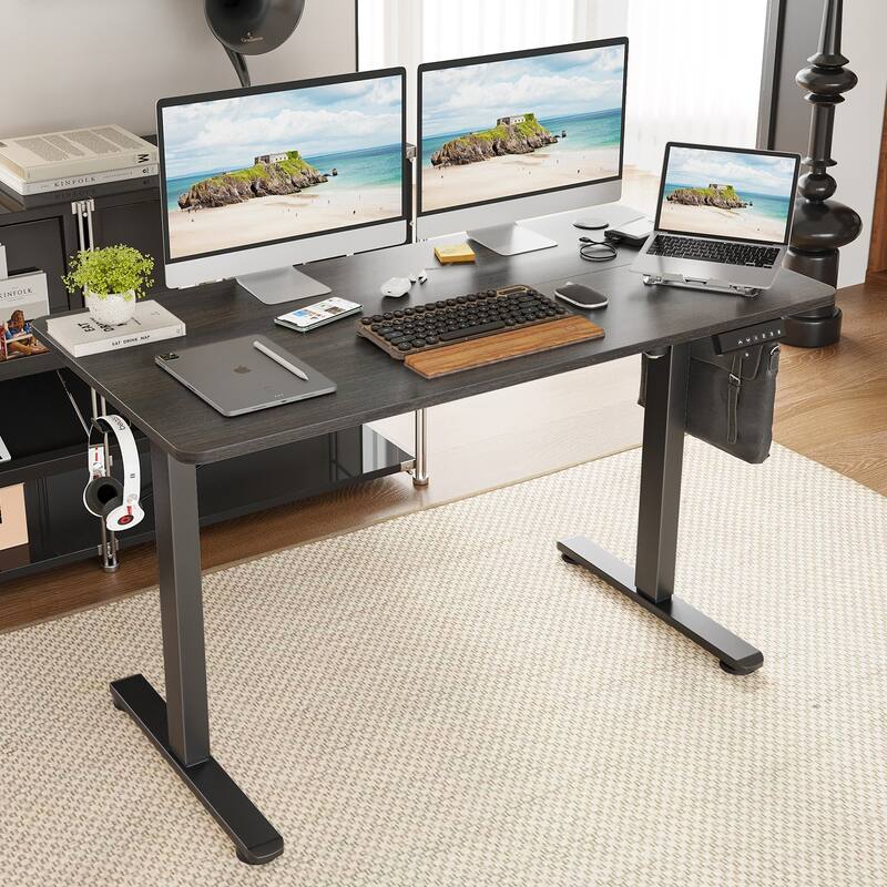 48'' Adjustable Height Sit Stand Home Office Desk - Walnut