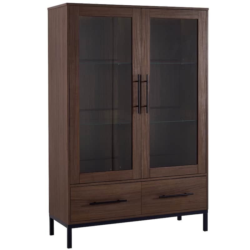 60"Hx39.5"W Lighted Display Cabinet with Glass Doors & LED Lighting Bookshelf Buffet