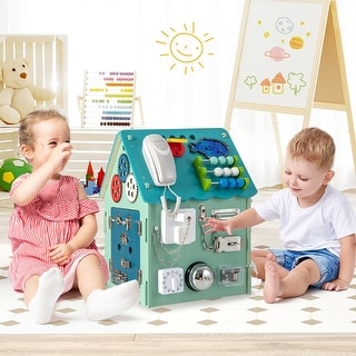 Wooden Busy House Montessori Toy w/ Sensory Games & Storage