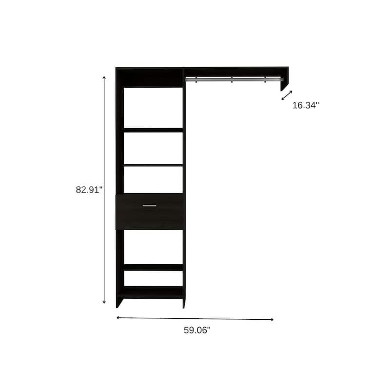 HomeRoots 59" Black Manufactured Wood Closet System