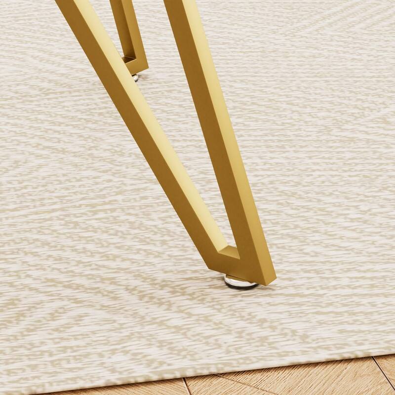 Gold Modern Tempered Glass Dining Table with Metal Legs for Kitchen, Living Room