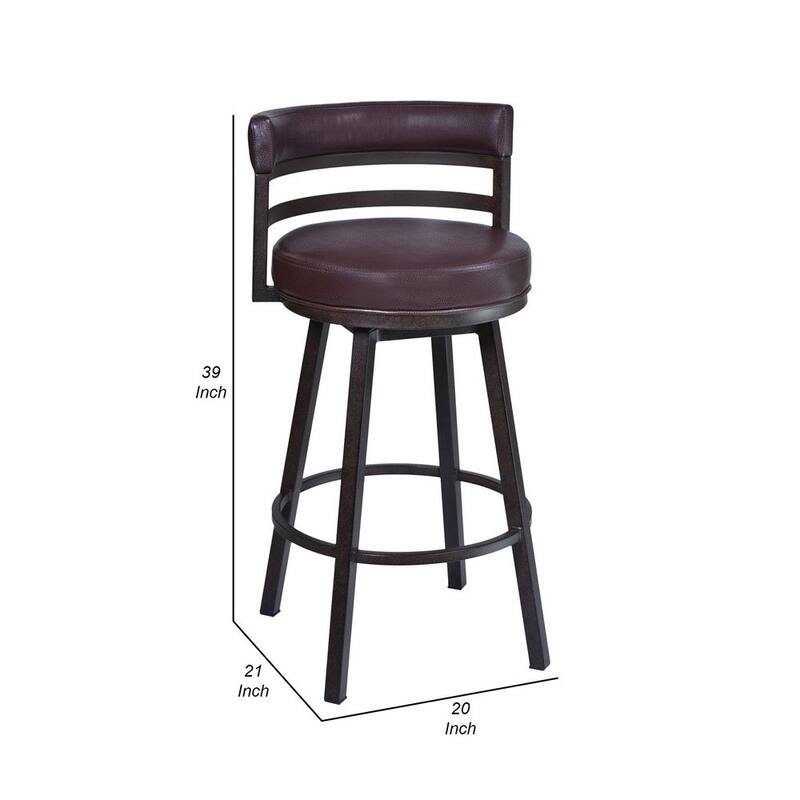 30 Inch Swivel Bar Stool Chair, Vegan Faux Leather Curved Back - 21L x 20W x 39H inches