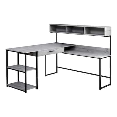 Computer Desk, Home Office, Corner, Storage Drawers, L Shape, Work, Laptop, Grey Laminate, Black Metal, Contemporary