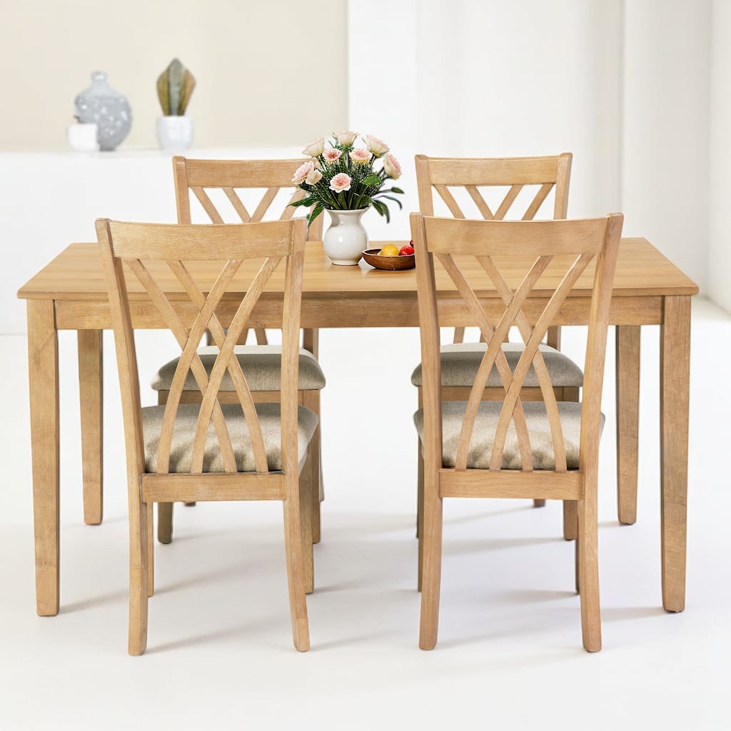 Modern 5-Piece Dining Table Set with 4 Wood Chairs, 60" Rectangular Table, Anti-Slip Design for Kitchen, Dining Room