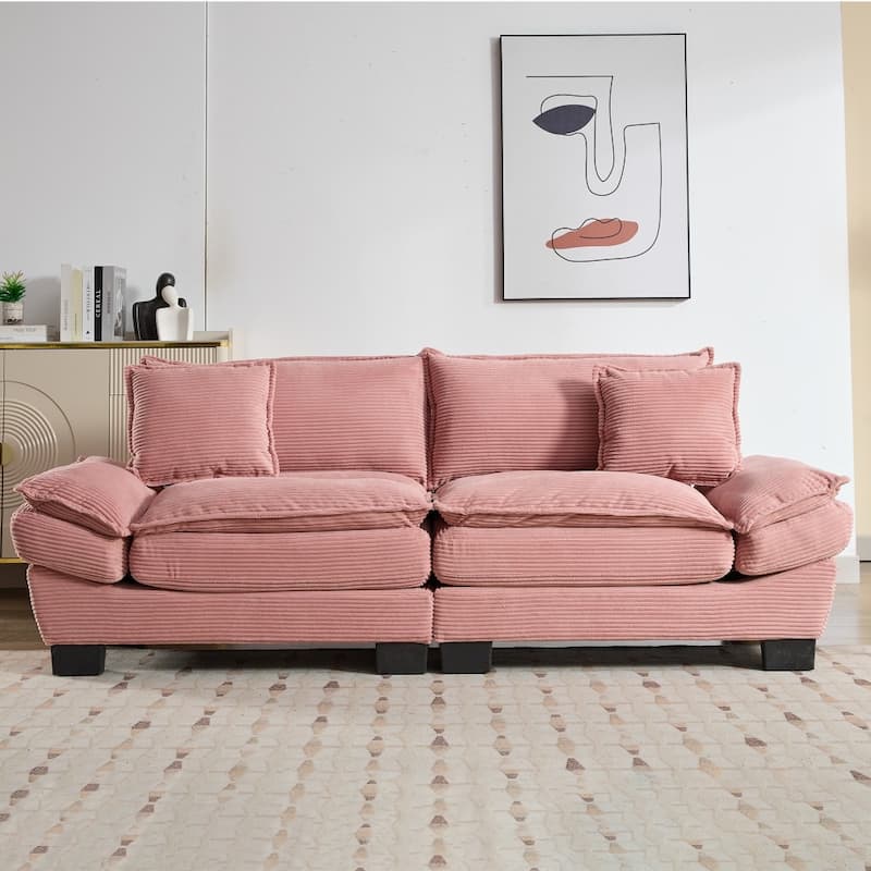 84" Corduroy Sleeper Couch Upholstered Deep Seat Loveseat Sofa with Pillows - Pink
