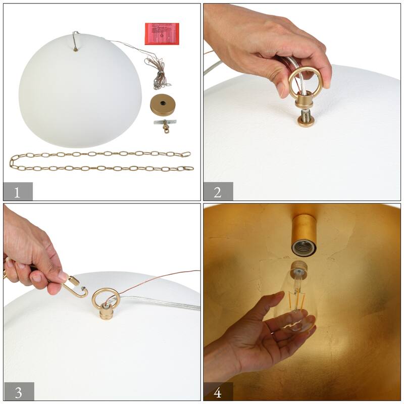 Modern 1-Light White Gold Pendant Light Fixture With Bowl-Shape for Dining Room