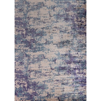 Contemporary Abstract Indian Rug Hand-Knotted Dining Room Wool Carpet - 9'8"x 12'9"