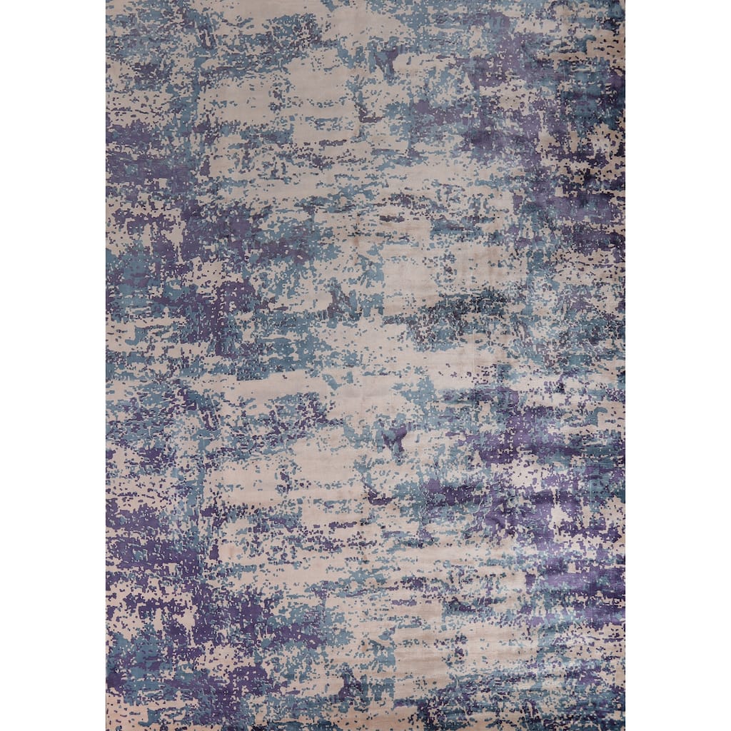 Contemporary Abstract Indian Rug Hand-Knotted Dining Room Wool Carpet - 9'8"x 12'9"