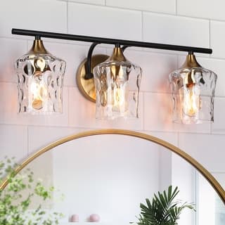 Modern Black Gold Bathroom Vanity Light Hammered Glass Wall Sconces Lamps with 1/2/3/4 Lights