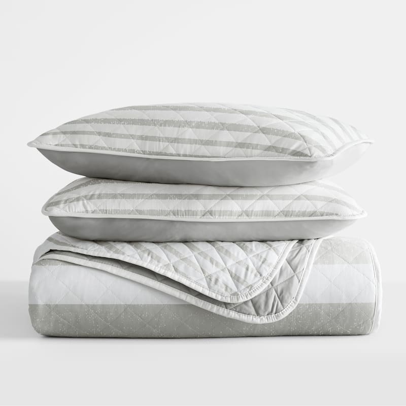 Becky Cameron All Season 3 Piece Summer Stripes Reversible Quilt Set with Shams - Light Grey - King