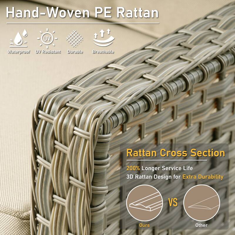 HOOOWOOO 8-piece Patio Wicker Chat Set Outdoor Conversation Sofa Set with Fire Pit