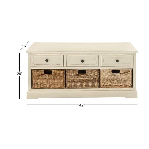 dimension image slide 6 of 8, Cream, Teal, White or Brown Wood 2 Baskets and 1 Drawer Storage Unit - 16 x 13 x 28
