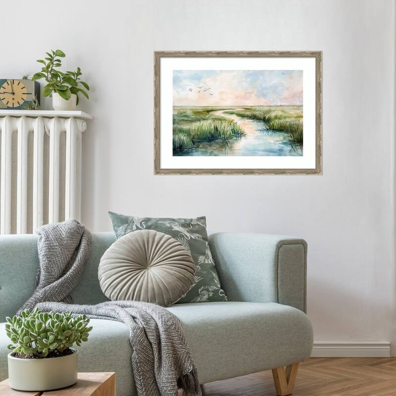 Marsh Meandering by Tradelink inhouse artist Wood Framed Wall Art Print - Mila Dark Silver