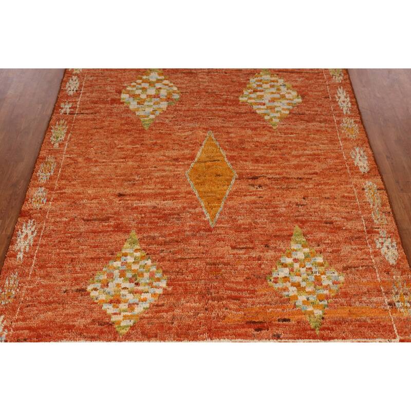 Orange Moroccan Oriental Rug Handmade Tribal Wool Carpet - 6'8" x 9'6"
