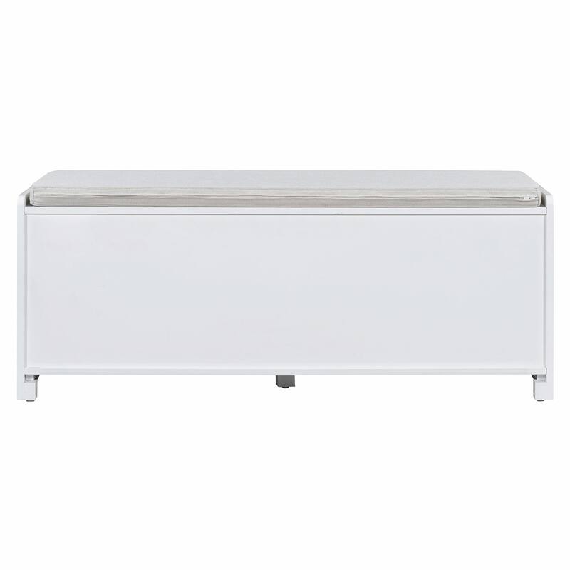 Rustic Storage Bench with Removable Cushion, Woven Rattan Doors & Adjustable Shelves