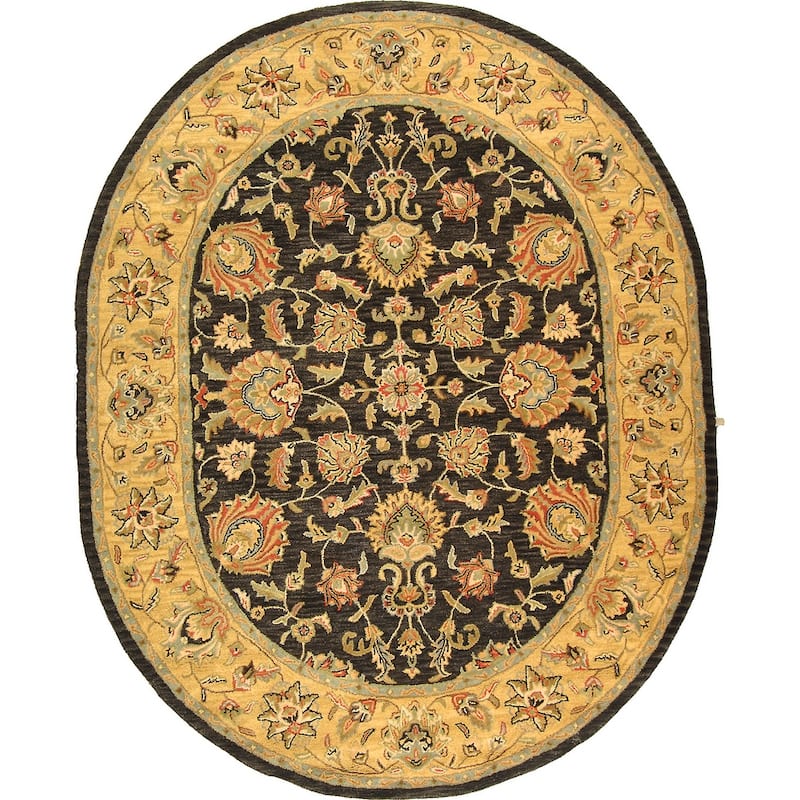 SAFAVIEH Handmade Heritage Kimono Traditional Oriental Wool Rug - 7'6" x 9'6" Oval - Ivory/Brown