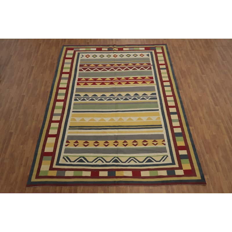 Hand Woven Oriental 100% Wool Carpet Southwestern Modern Multi-Colored Kilim Area Rug - 13' 0'' X 9' 6''