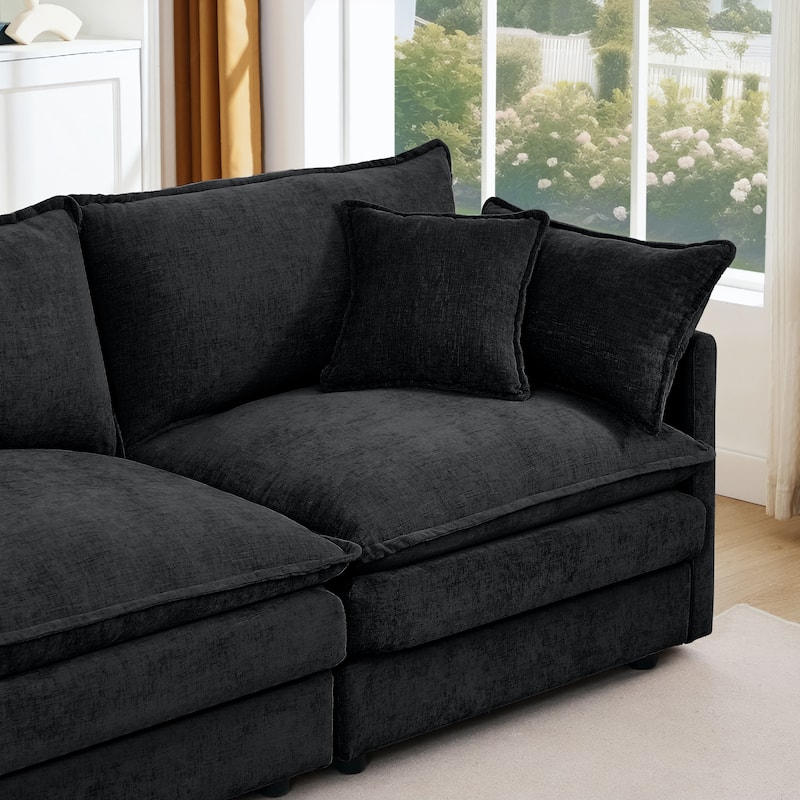 L Shaped Modular Sectional Sofa with Ottoman, Comfy Chenille Upholstered Cloud Couch, 4-Seat Deep Seat Sofa with Pillow