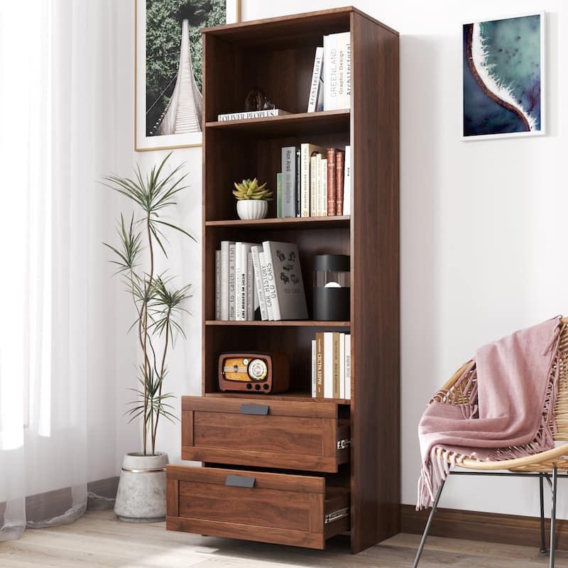 Bookshelf with Drawers, 70.87" Tall, 4 Shelf, Modern, Home Office, Living Room, Study