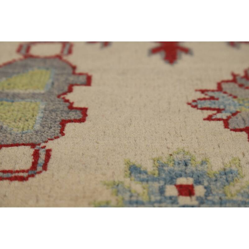 Hand Knotted Oriental 100% Wool Carpet Traditional Geometric Beige & Ivories Kazak Area Rug - 12' 0'' X 9' 1''