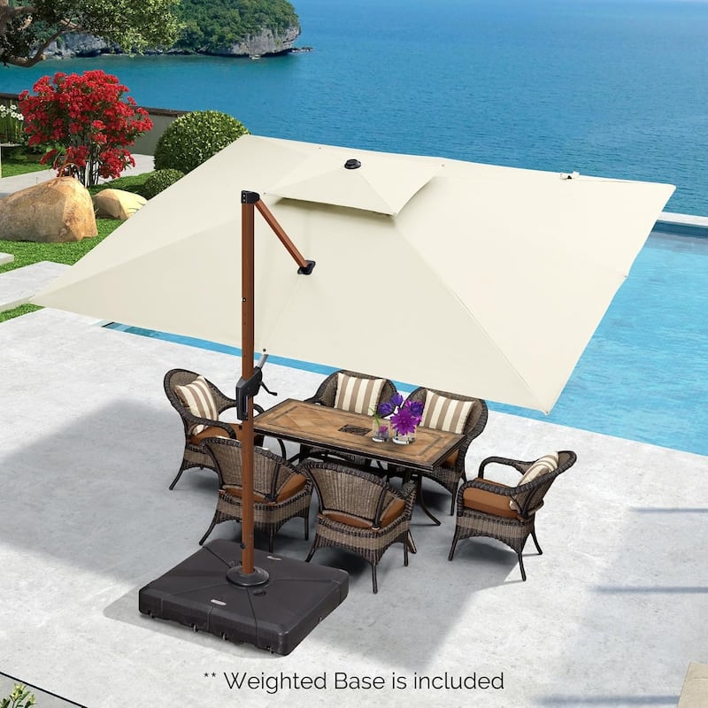 PURPLE LEAF 9 x 12ft Double Top Deluxe Wood Pattern Rectangle Patio Cantilever Umbrella with Base